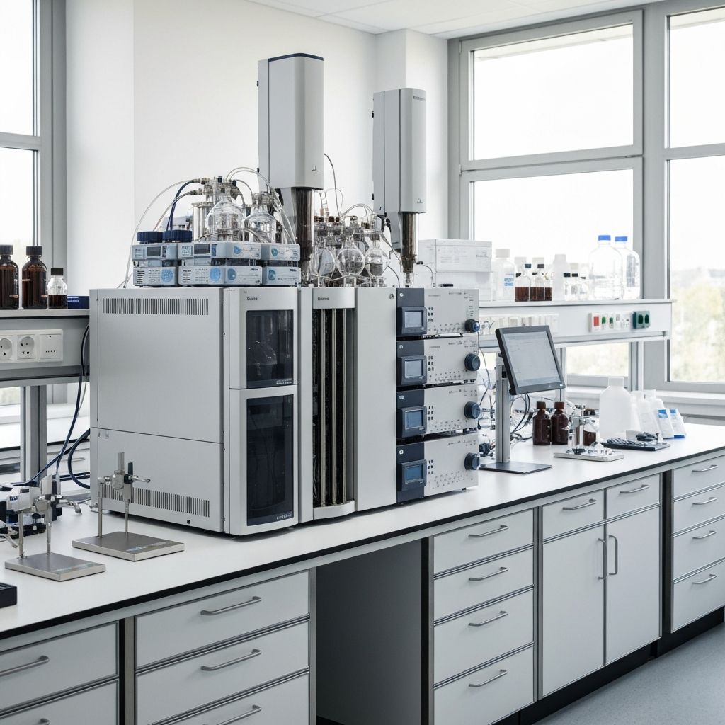 Gas chromatography analyser equipment in a clean analytical laboratory